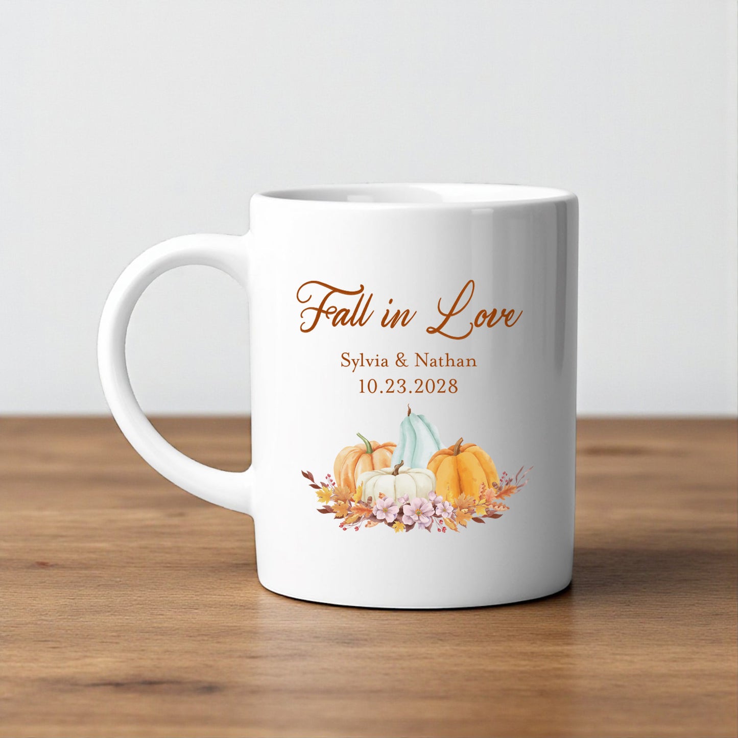 Fall Pumpkin Boho Personalized White Ceramic Coffee Mug (Set of 12)