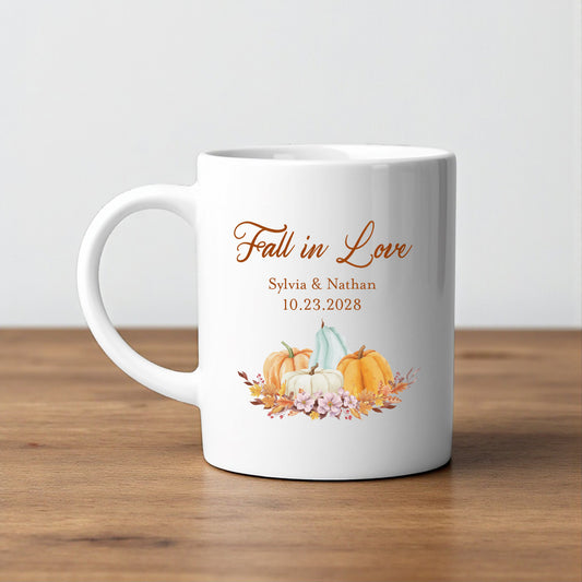 Fall Pumpkin Boho Personalized White Ceramic Coffee Mug (Set of 12)
