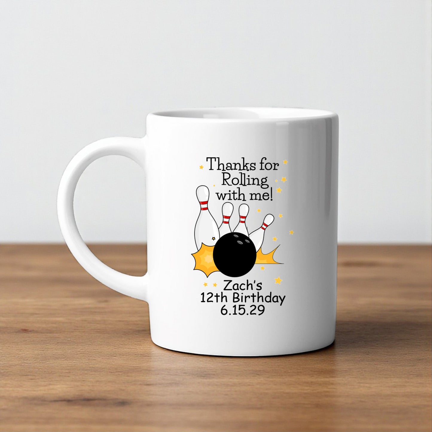 Bowling Kids Birthday Personalized White Ceramic Coffee Mug (Set of 12)