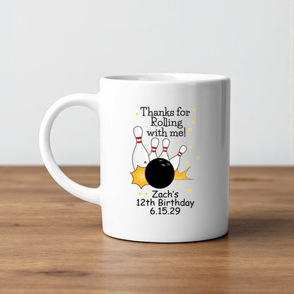 Bowling Kids Birthday Personalized White Ceramic Coffee Mug (Set of 12)
