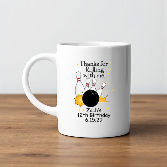 Bowling Kids Birthday Personalized White Ceramic Coffee Mug (Set of 12)