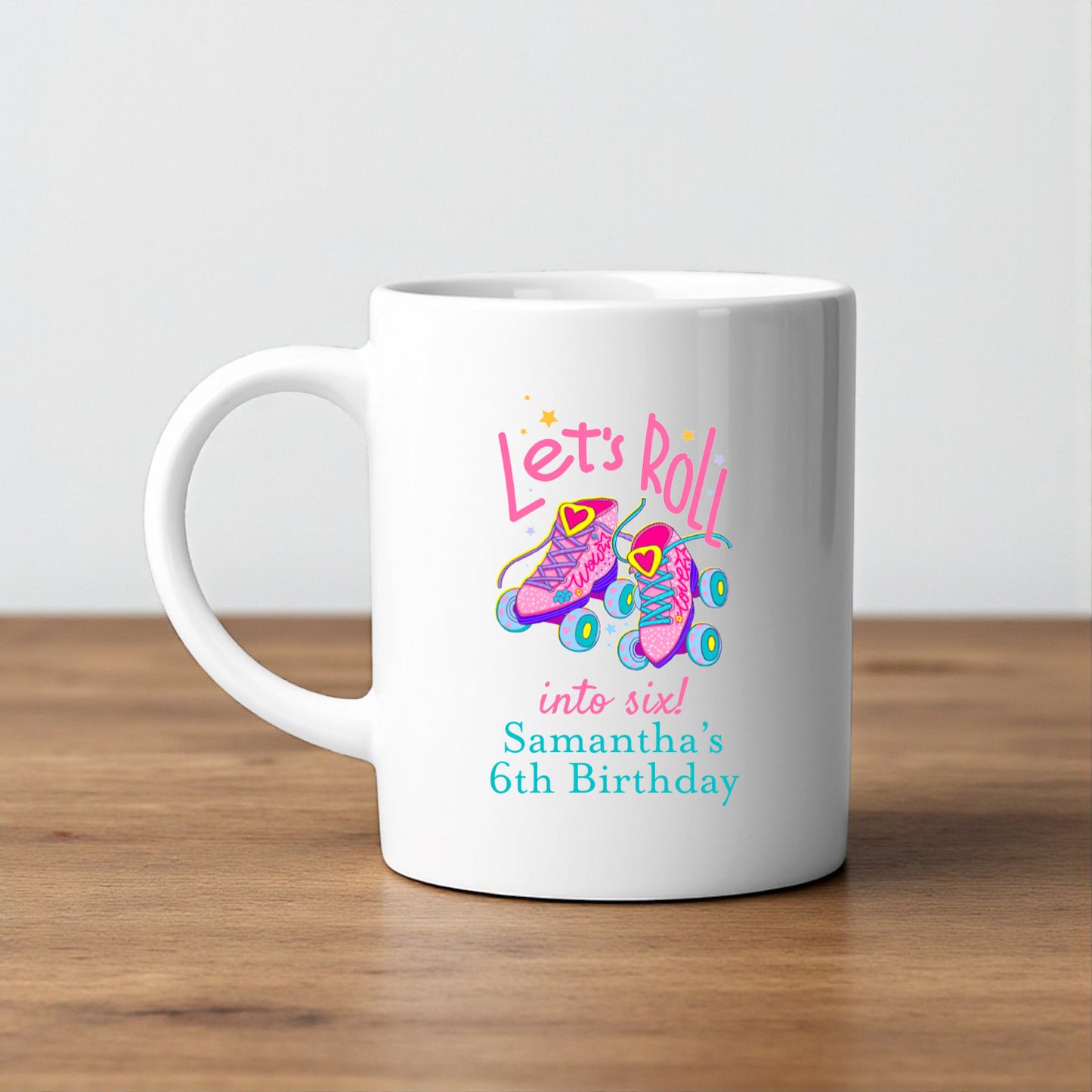 Let's Roll Into Birthday Personalized White Ceramic Coffee Mug (Set of 12)