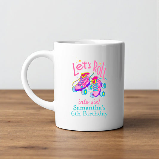 Let's Roll Into Birthday Personalized White Ceramic Coffee Mug (Set of 12)
