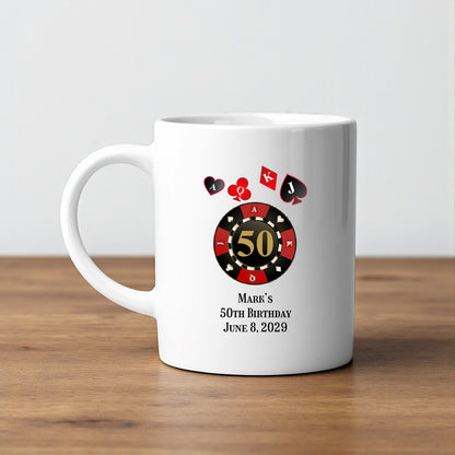 Vegas Birthday Personalized White Ceramic Coffee Mug (Set of 12)