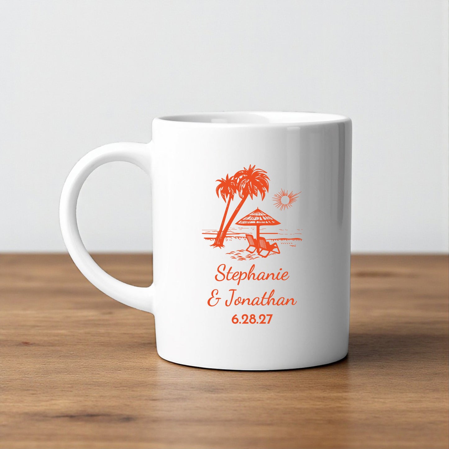 Summer Beach Personalized White Ceramic Coffee Mug (Set of 12)