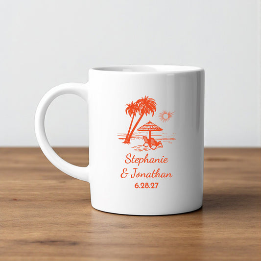 Summer Beach Personalized White Ceramic Coffee Mug (Set of 12)