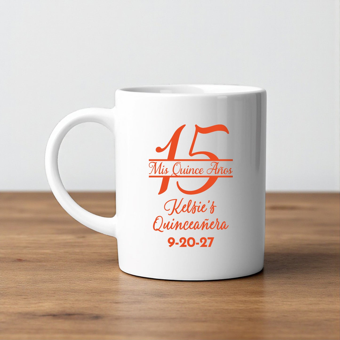 Quinceañera Personalized White Ceramic Coffee Mug (Set of 12)