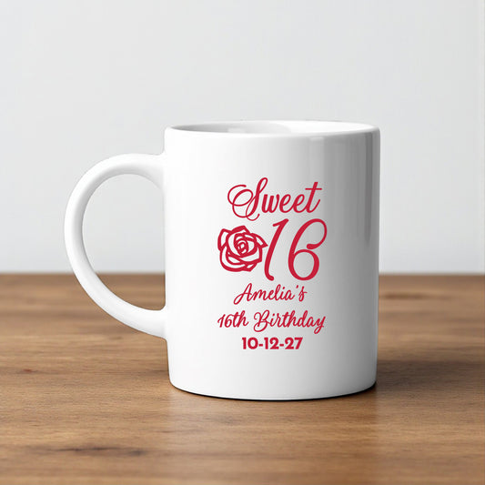 Sweet 16 Personalized White Ceramic Coffee Mug (Set of 12)