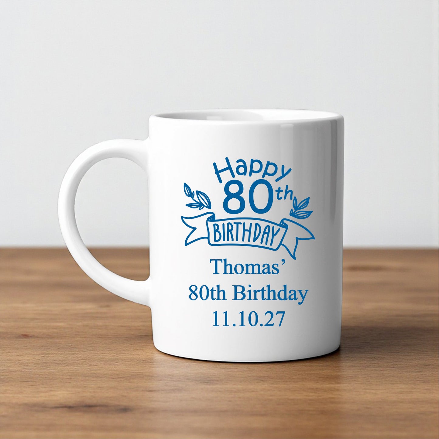 80th Birthday Personalized White Ceramic Coffee Mug (Set of 12)