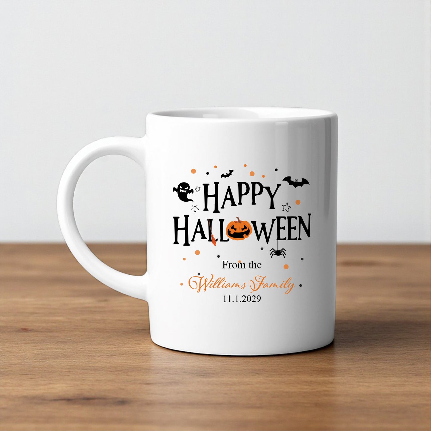 Happy Halloween Personalized White Ceramic Coffee Mug (Set of 12)