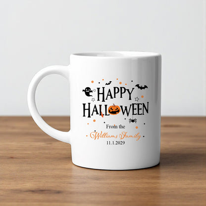 Happy Halloween Personalized White Ceramic Coffee Mug (Set of 12)