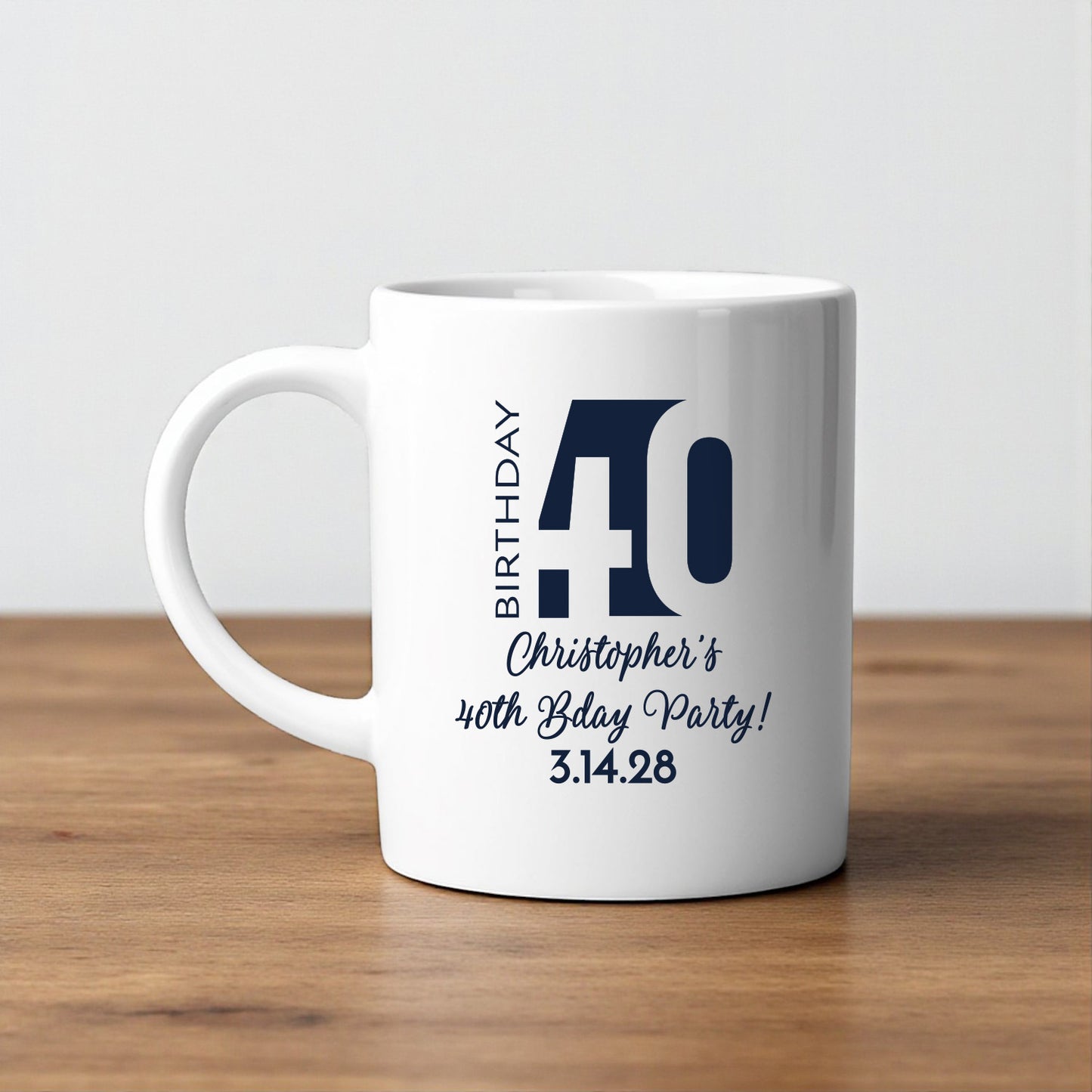 40th Birthday Personalized White Ceramic Coffee Mug (Set of 12)