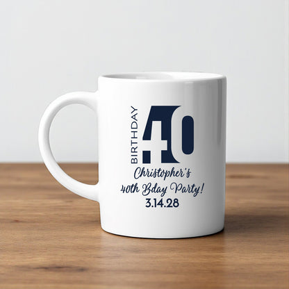 40th Birthday Personalized White Ceramic Coffee Mug (Set of 12)