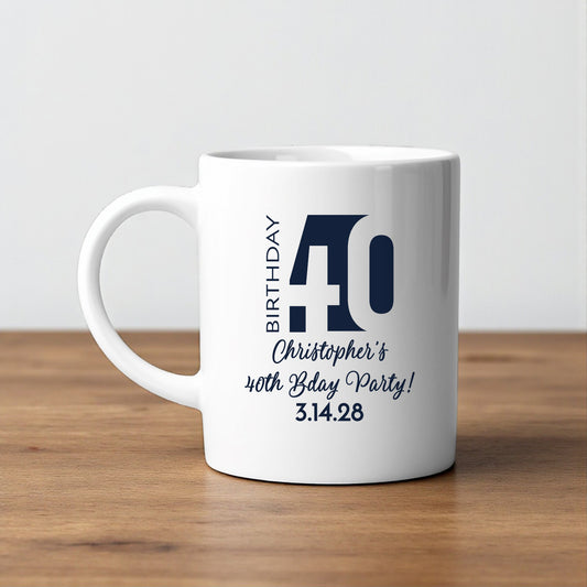 40th Birthday Personalized White Ceramic Coffee Mug (Set of 12)