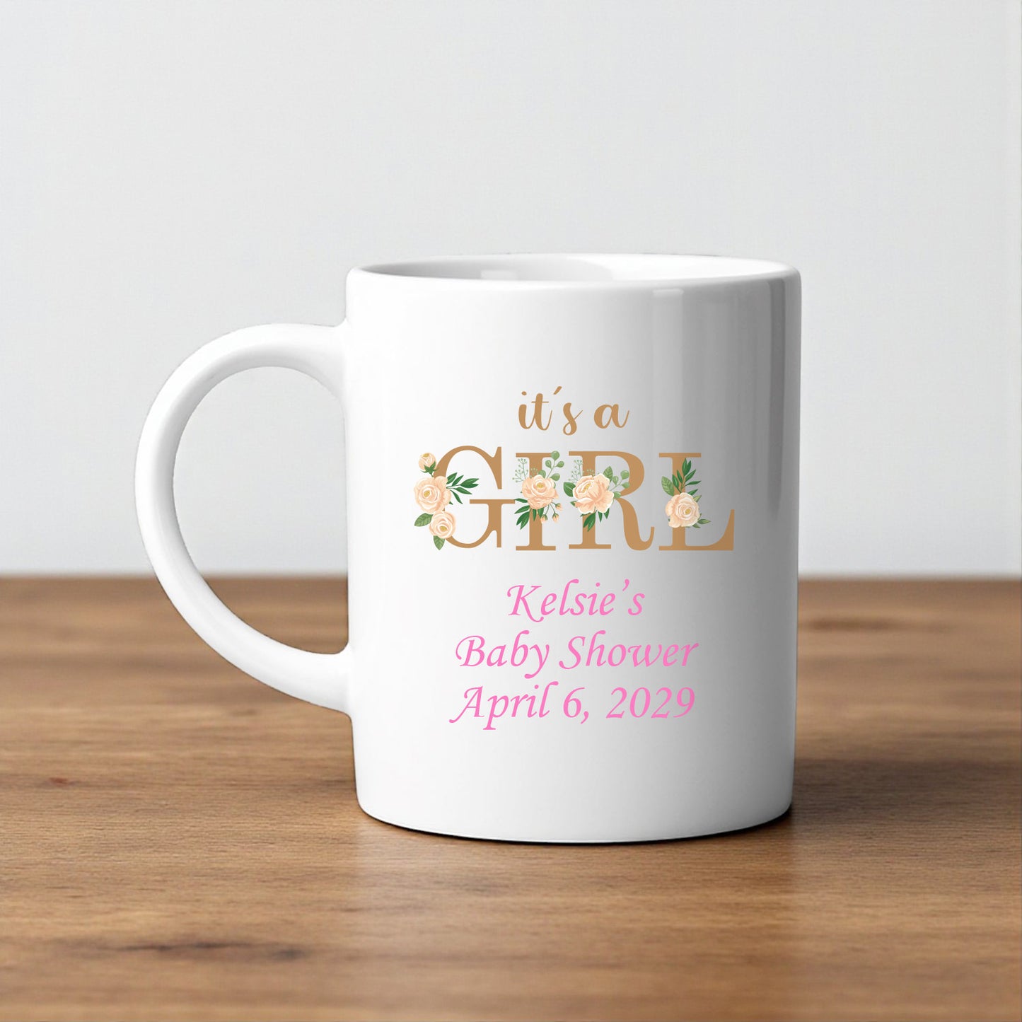 It's A Girl Personalized White Ceramic Coffee Mug (Set of 12)