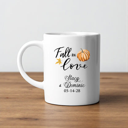Fall In Love Personalized White Ceramic Coffee Mug (Set of 12)