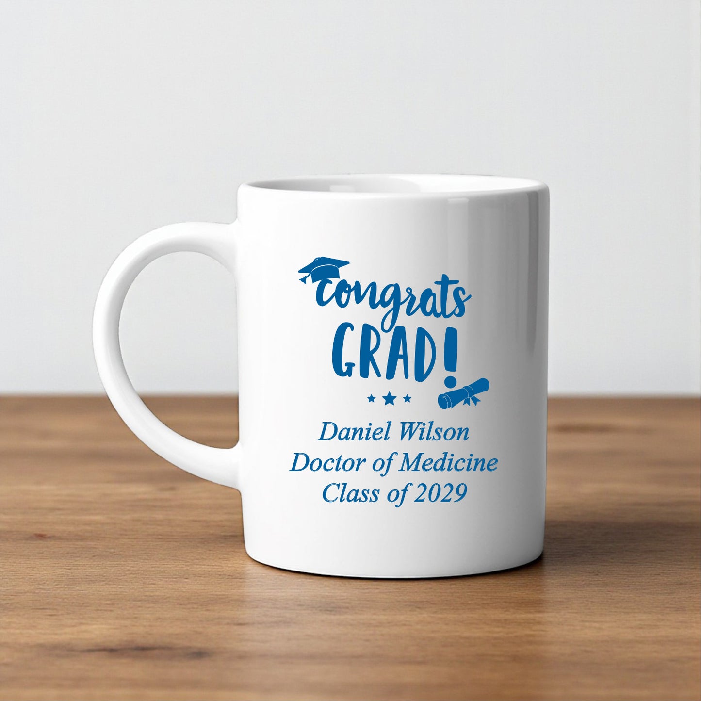 Congrats Grad Personalized White Ceramic Coffee Mug (Set of 12)
