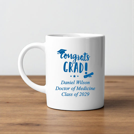 Congrats Grad Personalized White Ceramic Coffee Mug (Set of 12)