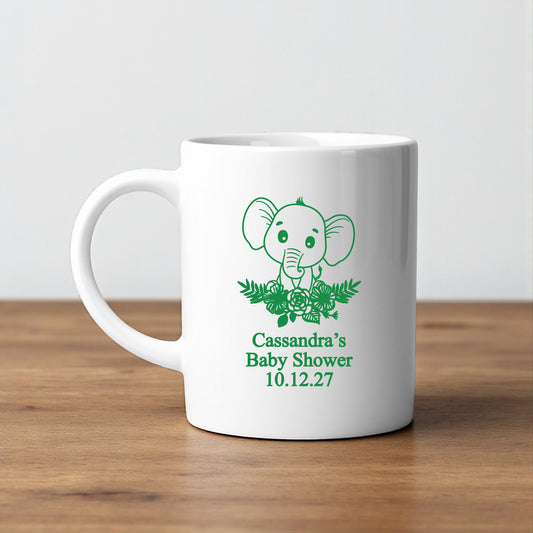 Baby Elephant Personalized White Ceramic Coffee Mug (Set of 12)