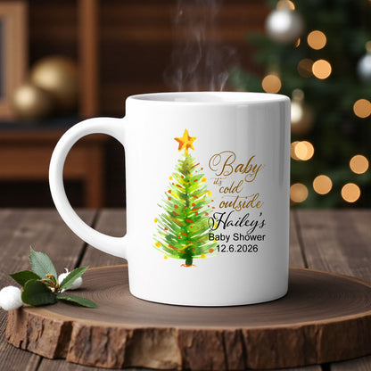 Baby It's Cold Outside Xmas Tree Personalized White Ceramic Coffee Mug (Set of 12)