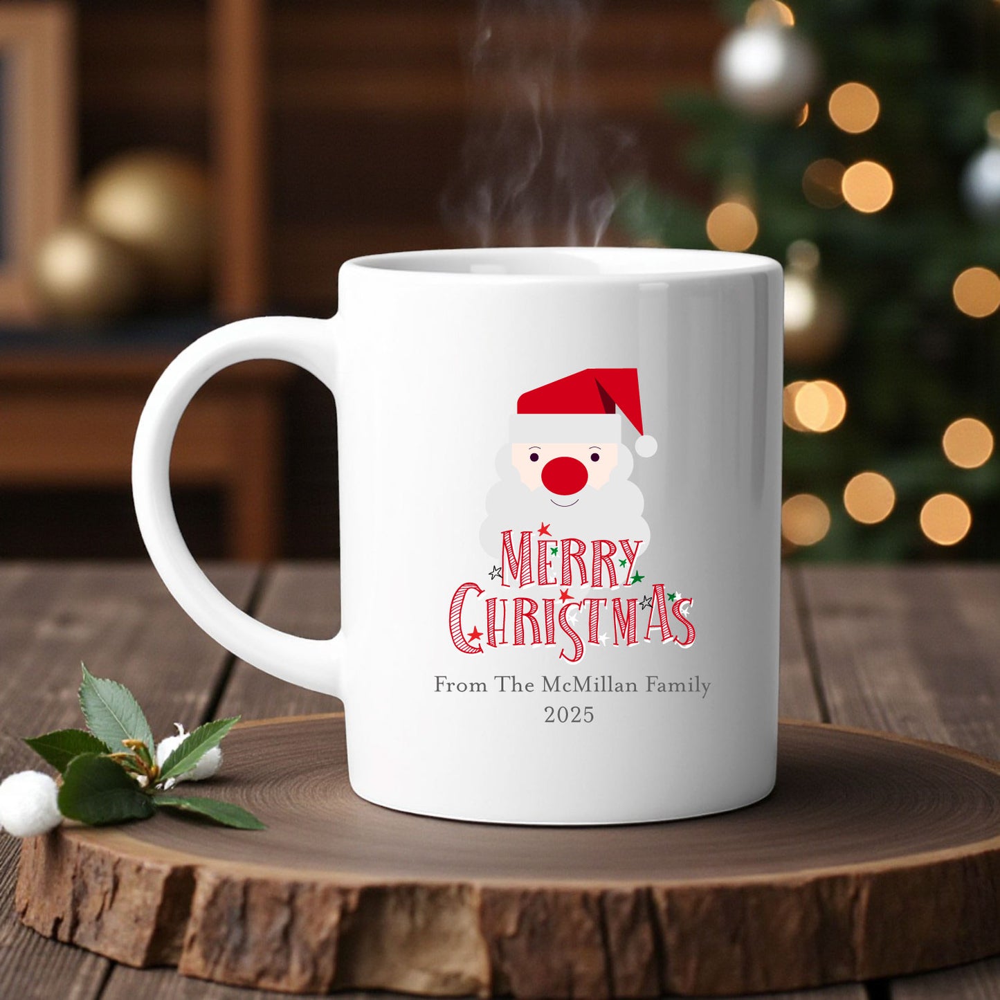 Christmas Santa Personalized White Ceramic Coffee Mug (Set of 12)
