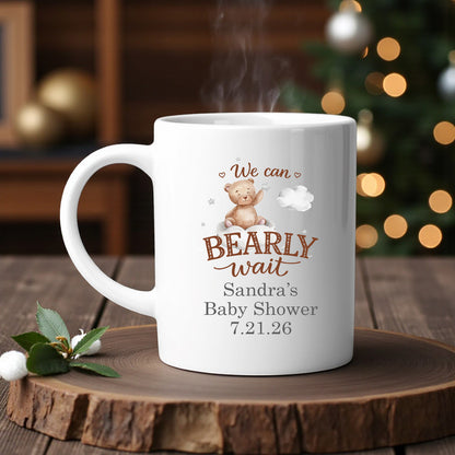 We Can Bearly Wait Personalized White Ceramic Coffee Mug (Set of 12)