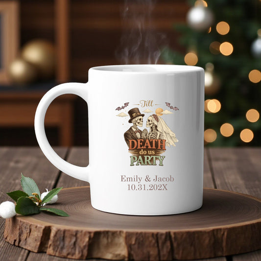 Till Death Do Us Part Personalized White Ceramic Coffee Mug (Set of 12)