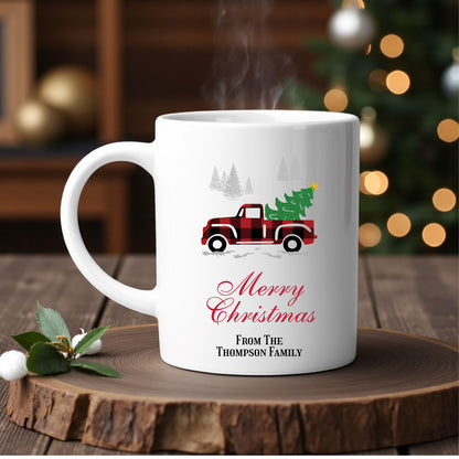 Red Pickup Truck Personalized White Ceramic Coffee Mug (Set of 12)