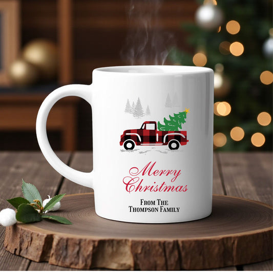 Red Pickup Truck Personalized White Ceramic Coffee Mug (Set of 12)