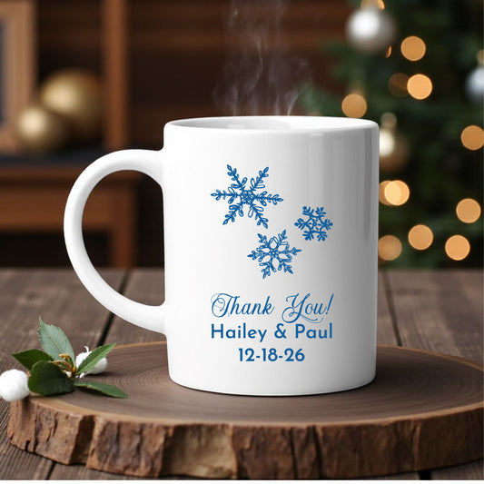 Snowflakes Personalized White Ceramic Coffee Mug (Set of 12)