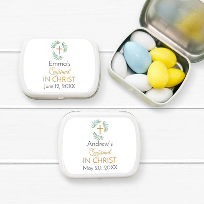 Confirmed In Christ Personalized Empty Mint Candy Tins (Set of 12)