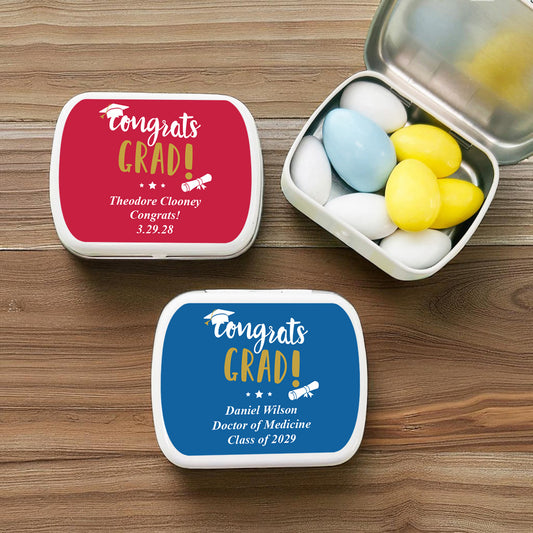Congrats Grad Personalized Empty Mint Candy Tins (Set of 12)