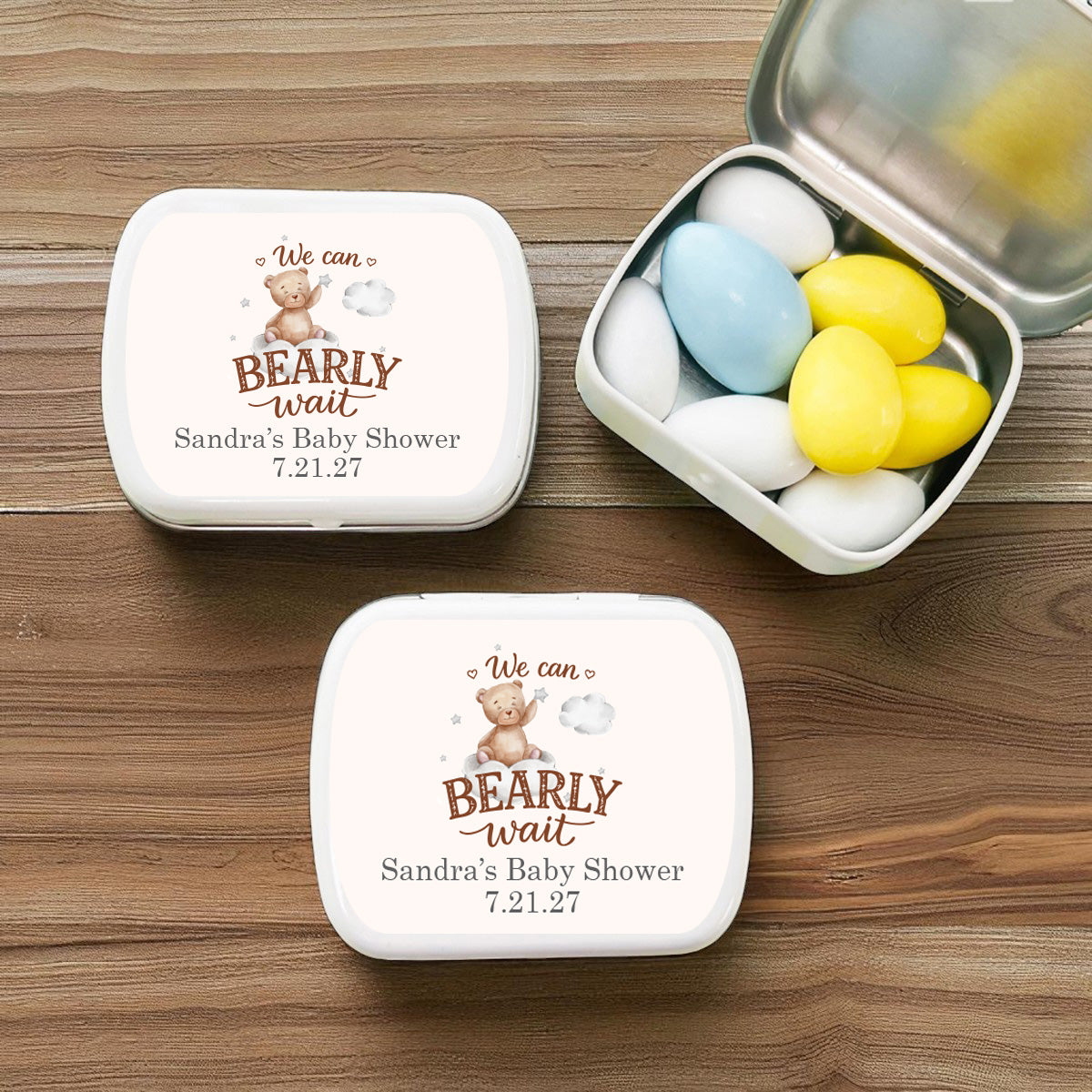 We Can Bearly Wait Personalized Empty Mint Candy Tins (Set of 12)