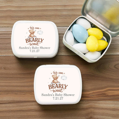 We Can Bearly Wait Personalized Empty Mint Candy Tins (Set of 12)