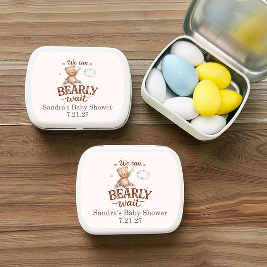We Can Bearly Wait Personalized Empty Mint Candy Tins (Set of 12)