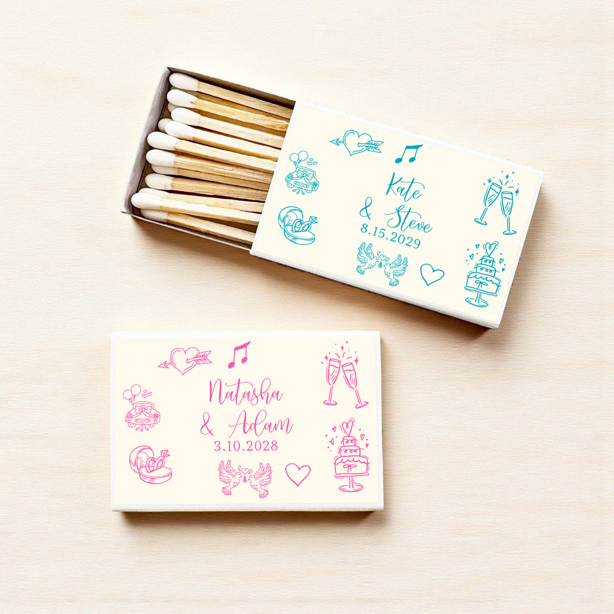Wedding Drawing Personalized Matches (Set of 50)