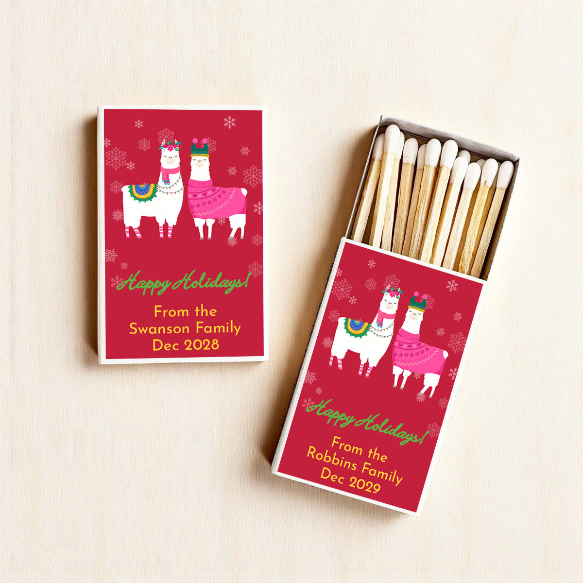 Holiday Llama Personalized Matches (Set of 50)