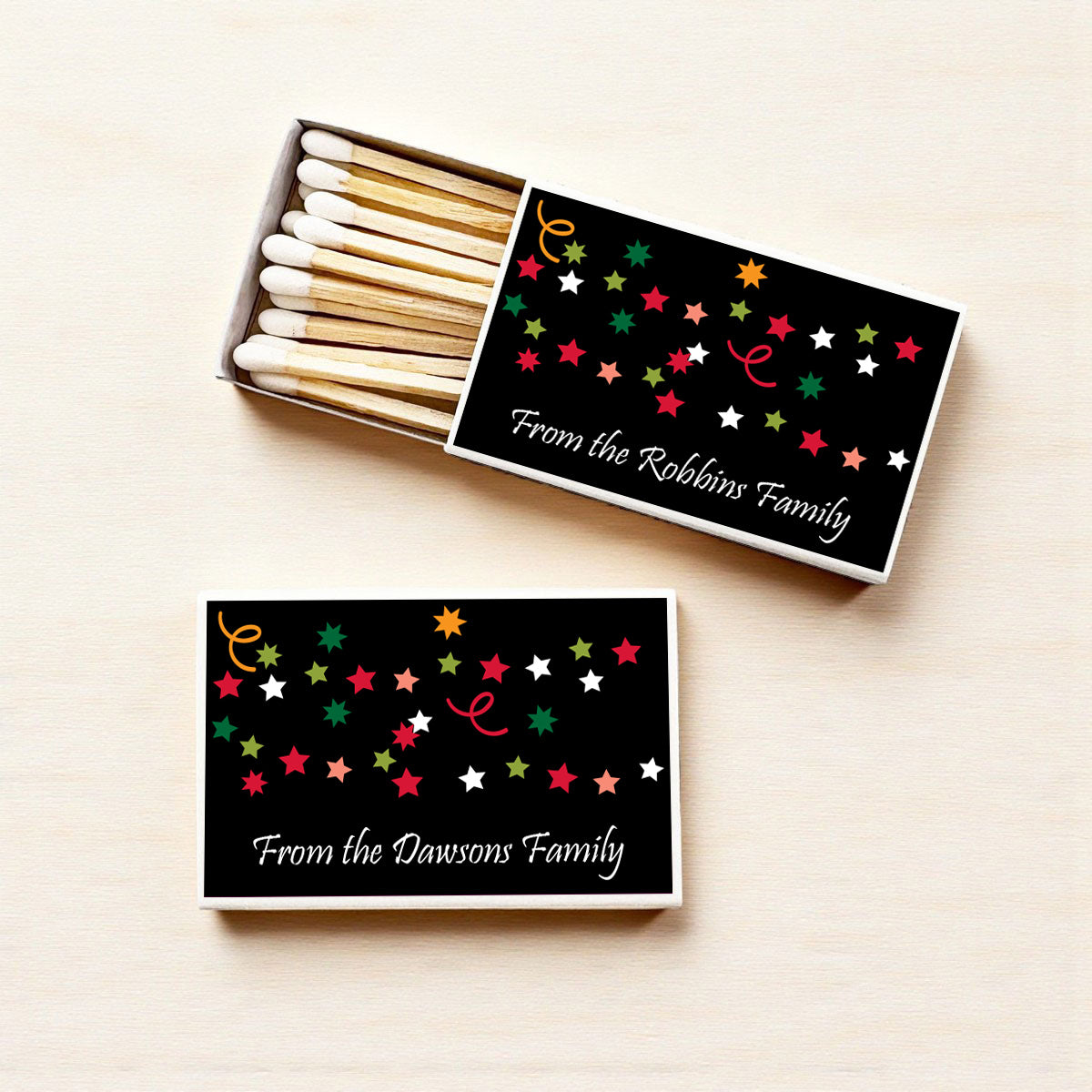 Holiday Stars Personalized Matches (Set of 50)