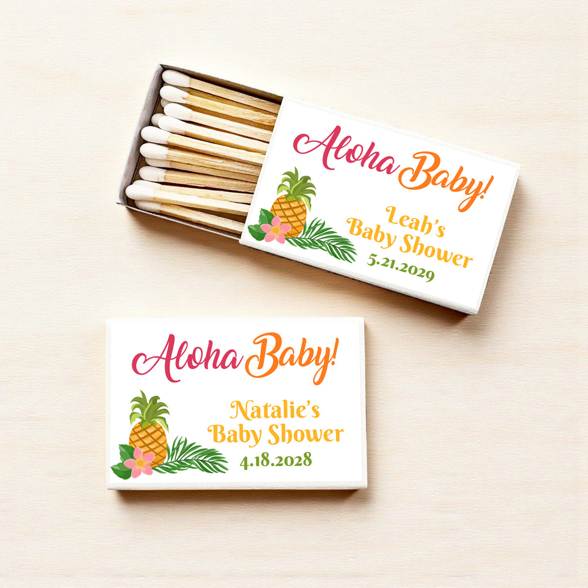 Aloha Baby Personalized Matches (Set of 50)