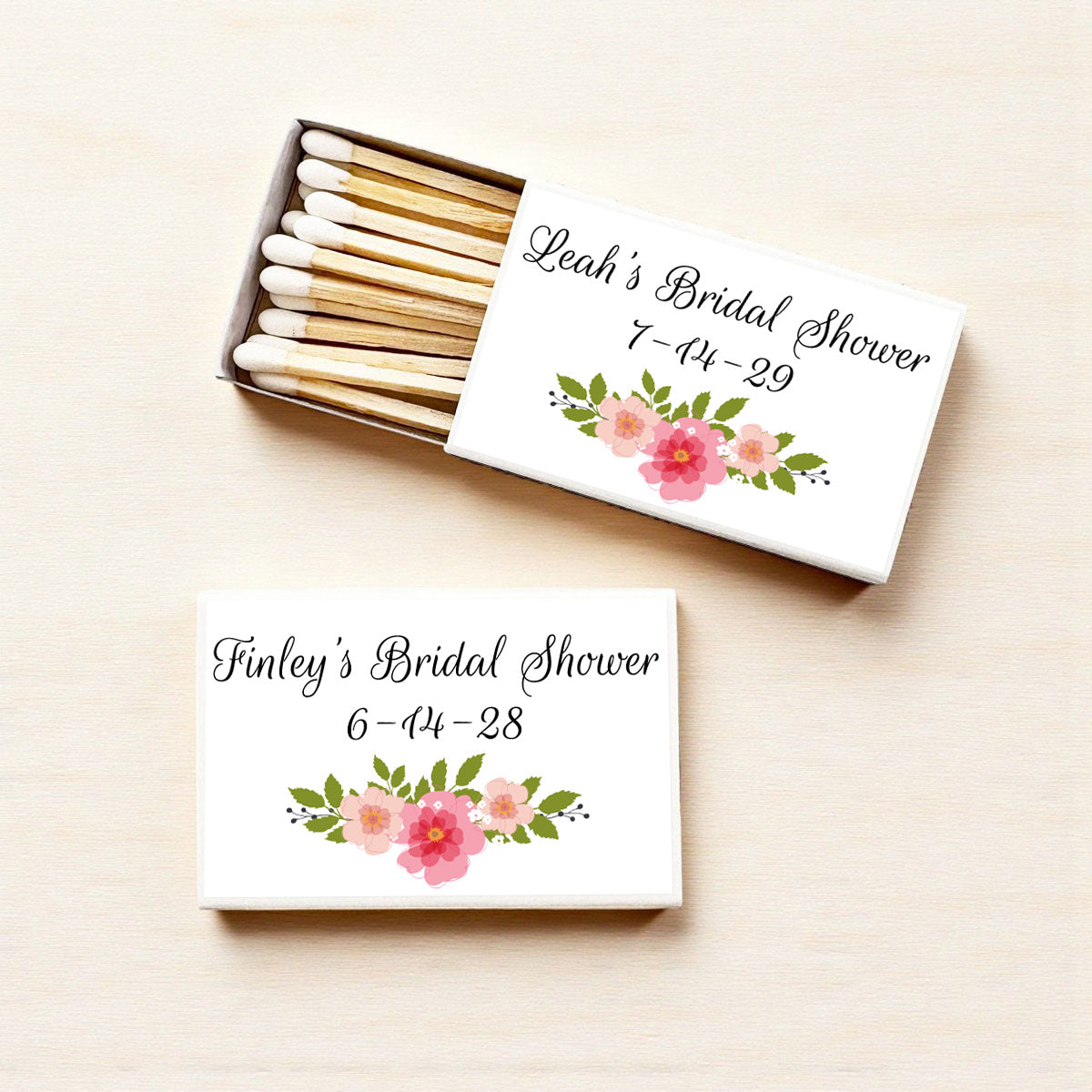 Flower Bridal Shower Personalized Matches (Set of 50)