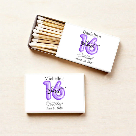 Sweet 16 Birthday Balloon Personalized Matches (Set of 50)