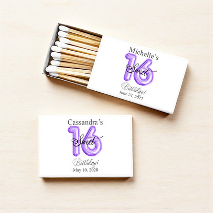 Sweet 16 Birthday Balloon Personalized Matches (Set of 50)