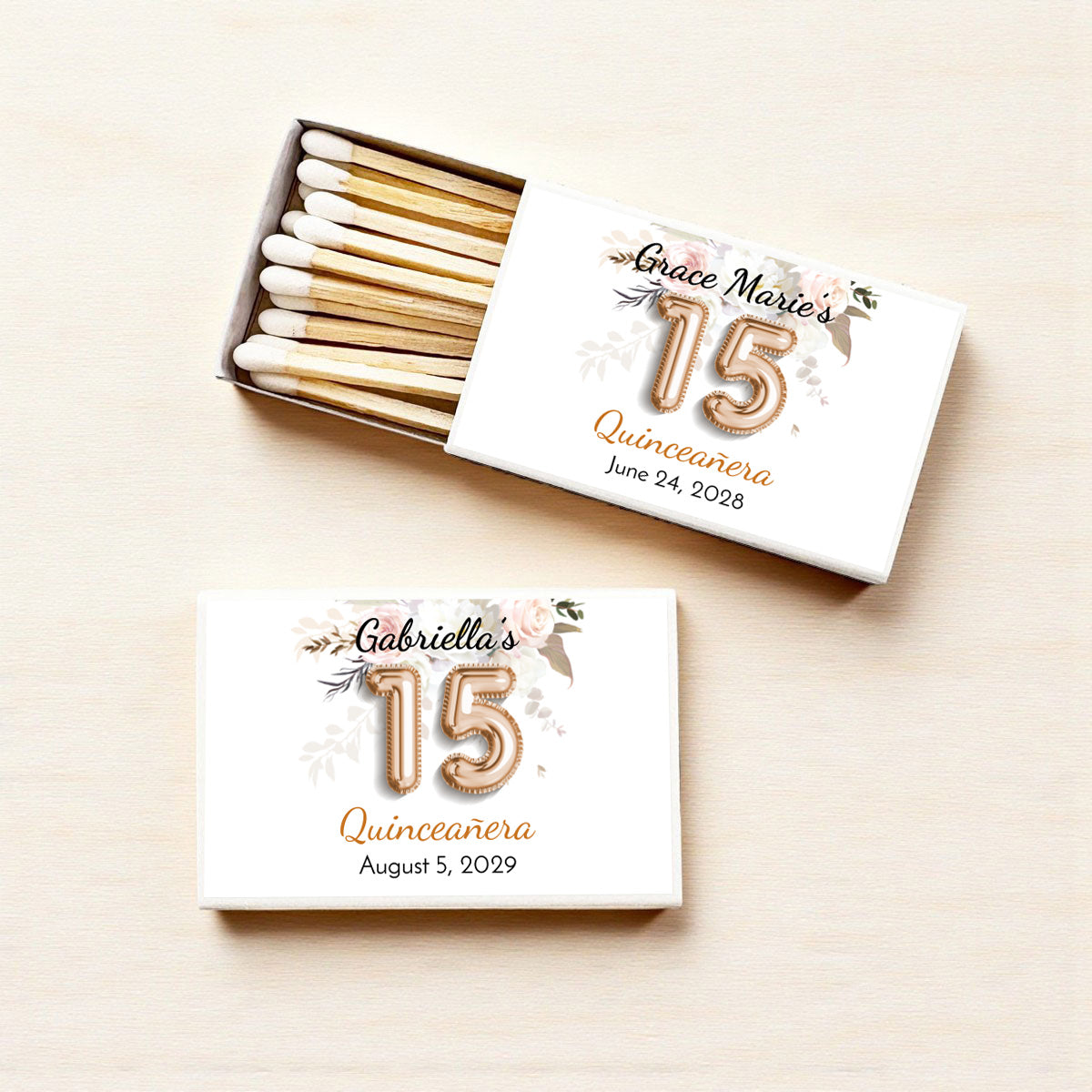 Quinceañera 15th Birthday Balloon Personalized Matches (Set of 50)