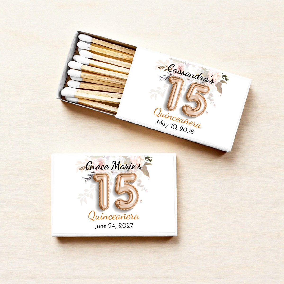 Quinceañera 15th Birthday Balloon Personalized Matches (Set of 50)