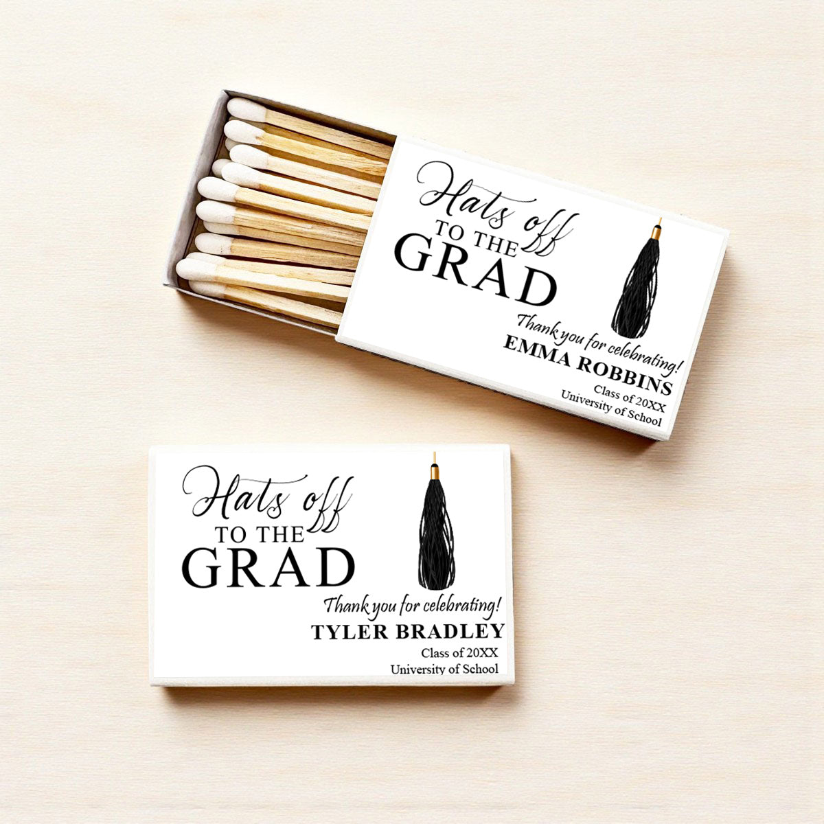 Hats Off The Grad Personalized Matches (Set of 50)