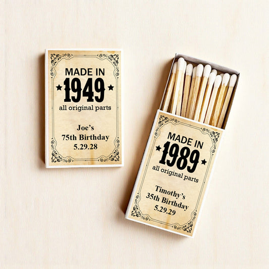 Made In Year All Original Parts Personalized Matches (Set of 50)