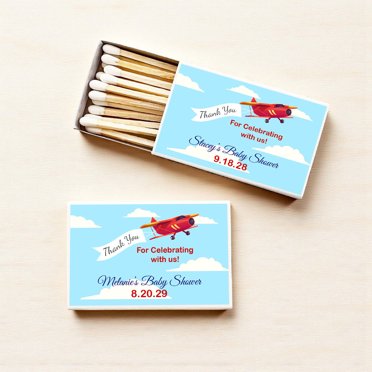 Airplane Birthday Baby Shower Personalized Matches (Set of 50)