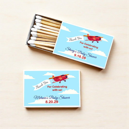Airplane Birthday Baby Shower Personalized Matches (Set of 50)