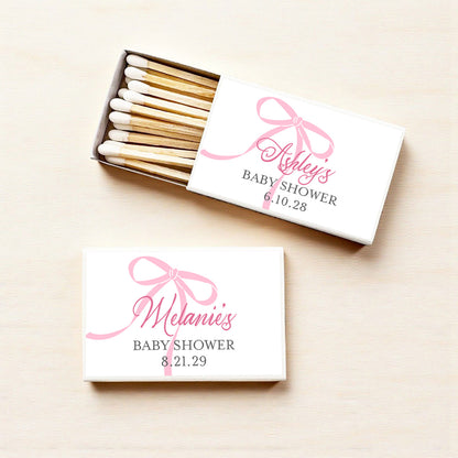 Pink Bow Baby Shower Personalized Matches (Set of 50)