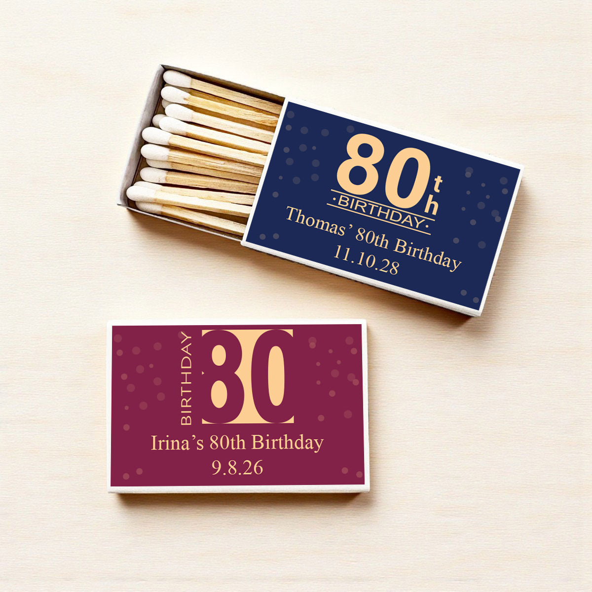 80th Birthday Personalized Matches (Set of 50)